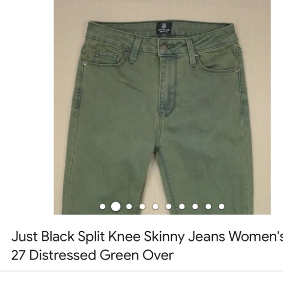 Just Black Denim - Just Black Split Knee Skinny Jeans Women's 27 Distressed Green Over Dye Denim